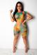 Multi-color Sexy Fashion crop top Tie Dye Geometric Skinny Two-Piece Short Set