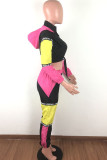 Red and black Fashion Active adult Ma'am Patchwork contrast color Two Piece Suits pencil Long Sleeve Two Pieces