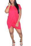 Grey Fashion adult Ma'am Street Red Black Grey Pink Turquoise Yellow Cap Sleeve Short Sleeves V Neck Asymmetrical skirt Solid Draped asymmetrical Dresses