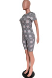 Black Fashion Casual Print Basic O Neck Short Sleeve Two Pieces