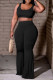 Black Sexy Casual Solid Basic U Neck Sleeveless Two Pieces