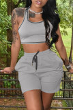 Red Casual Sportswear Solid Vests U Neck Sleeveless Two Pieces