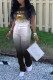 Black Casual Patchwork Print Gradient Lips Print pencil Short Sleeve Two Pieces
