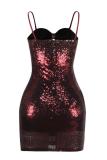 Silver adult Fashion Sexy Spaghetti Strap Sleeveless Slip Step Skirt skirt Sequin Solid Club Dre