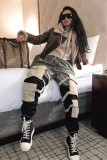 Army Green Elastic Fly Sleeveless Mid bandage Solid Patchwork Harlan pants Pants Pants