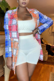 Red Street Plaid Patchwork Turn-back Collar Outerwear