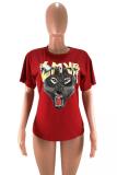 White O Neck Short Sleeve Patchwork Print Animal Prints Tees & T-shirts