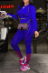 Blue Casual Solid Patchwork O Neck Long Sleeve Two Pieces