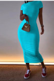 Cyan Fashion Casual White Red Black Orange Yellow Cyan Cap Sleeve Short Sleeves O neck Pencil Dress Mid-Calf Solid Dresses