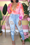 Light Blue Denim High Hole pencil Pants Bottoms