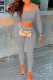 Grey Fashion Sexy Adult Solid Patchwork Bateau Neck Long Sleeve Regular Sleeve Short Two Pieces