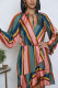 multicolor Sexy Print Fold V Neck Long Sleeve Knee Length A Line Dresses