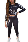 rose red Fashion Casual Adult Milk Fiber Print Patchwork O Neck Long Sleeve Regular Sleeve Short Two Pieces