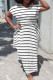 White Fashion Casual Plus Size Striped Print Basic O Neck Short Sleeve Dress