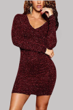 Grey Sexy Solid Hollowed Out V Neck Wrapped Skirt Dresses