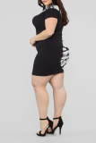 Black Casual Print Patchwork O Neck Pencil Skirt Plus Size Dresses