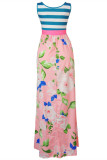 Pink Fashion Sexy Patchwork Print U Neck Vests Long Dress