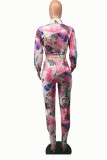 Red Fashion Casual Print Basic Turndown Collar Long Sleeve Two Pieces