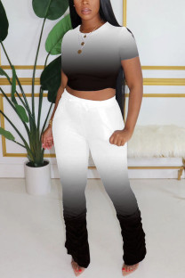 Black Fashion Sexy adult Ma'am Solid Gradient Two Piece Suits pencil Short Sleeve Two Pieces