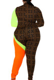 colour Street Twilled Satin Print Patchwork O Neck Plus Size 