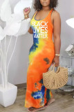 Yellow Fashion Sexy Slip Letter Patchwork Tie Dye Plus Size