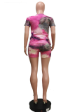 Yellow Casual Print Patchwork O Neck Short Sleeve Two Pieces