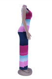 Blue Fashion Sexy Print Basic Half A Turtleneck Sleeveless Dress
