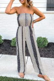 Black Casual Print Patchwork Strapless Straight Jumpsuits