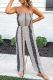 Black Casual Print Patchwork Strapless Straight Jumpsuits