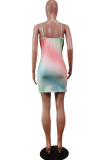 Red Sexy Patchwork Tie-dye Spaghetti Strap Pencil Skirt Dresses