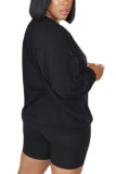 Black Fashion Casual Adult Solid O Neck Long Sleeve Regular Sleeve Regular Two Pieces