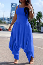 Blue Fashion Sexy Patchwork Solid Sleeveless Slip Jumpsuits