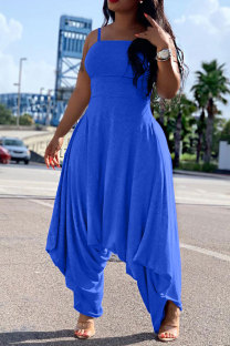 Blue Fashion Sexy Patchwork Solid Sleeveless Slip Jumpsuits