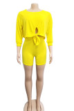 Pink Milk Silk Active Patchwork Solid asymmetrical Fluorescent pencil Half Sleeve Two Pieces
