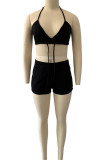 White Sportswear Solid Patchwork Frenulum Halter Sleeveless Two Pieces