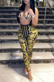 Yellow Fashion Casual Print Basic Skinny High Waist Pencil Trousers