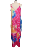 Multicolor Sexy Patchwork Tie-dye Spaghetti Strap Printed Dress Dresses