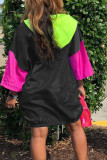 purple Casual Sleeve 3/4 Length Sleeves O neck A-Line skirt Print Patchwork Pocket chain Dresses