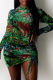 Green Sexy Print Patchwork O Neck Pencil Skirt Dresses