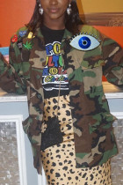 Camouflage Fashion Casual Camouflage Print Sequins Patchwork Turndown Collar Outerwear