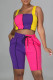 Rose Red Fashion Casual Patchwork Backless Square Collar Sleeveless Two Pieces