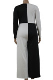 Black and white Fashion adult Ma'am Street O Neck Patchwork contrast color Stitching Plus Size