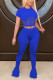 Royal blue Fashion Sexy adult Ma'am Patchwork Solid Two Piece Suits Straight Short Sleeve Two Pieces