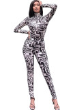Black Sexy Two Piece Suits Patchwork Striped pencil Long Sleeve