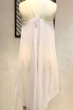 White Fashion Sexy Solid Backless Asymmetrical Spaghetti Strap Tops