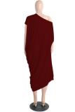 Black Street One Shoulder Short Sleeves one shoulder collar Lantern skirt Mid-Calf Solid Club D