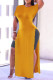 Yellow Fashion Casual Solid Slit O Neck Tops