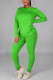 Green Casual Solid Basic O Neck Long Sleeve Two Pieces