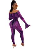 Blue Sexy Fashion adult Patchwork Two Piece Suits Striped Print pencil Long Sleeve