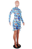 White Fashion adult Sexy Cap Sleeve Long Sleeves O neck Lantern skirt Mini Patchwork Mesh Print